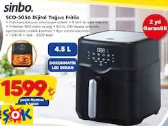 SİNBO SCO-5056 DİJİTAL YAĞSIZ FRİTÖZ